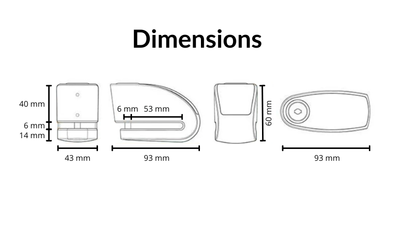 Antivol de disque de frein avec alarme - dimensions