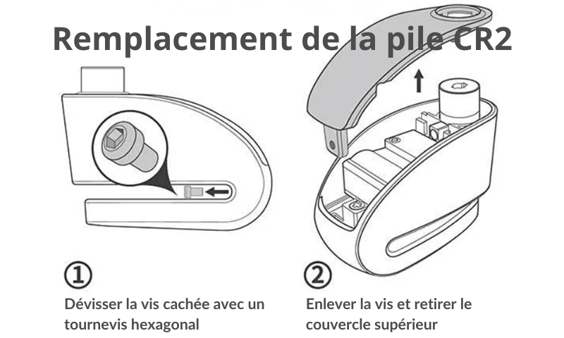 Antivol pour frein à disque avec alarme - remplacement de la pile