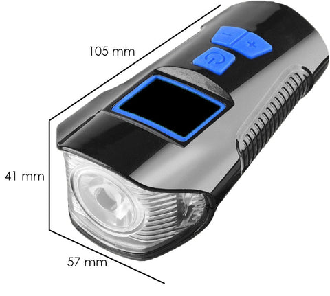 Phare pour vélo avec avertisseur sonore - Dimensions