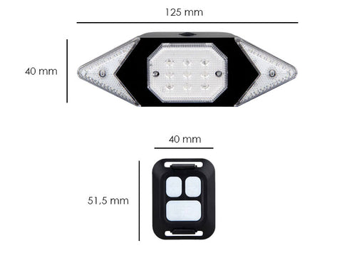 Feu LED pour vélo avec indicateur de direction - Dimensions