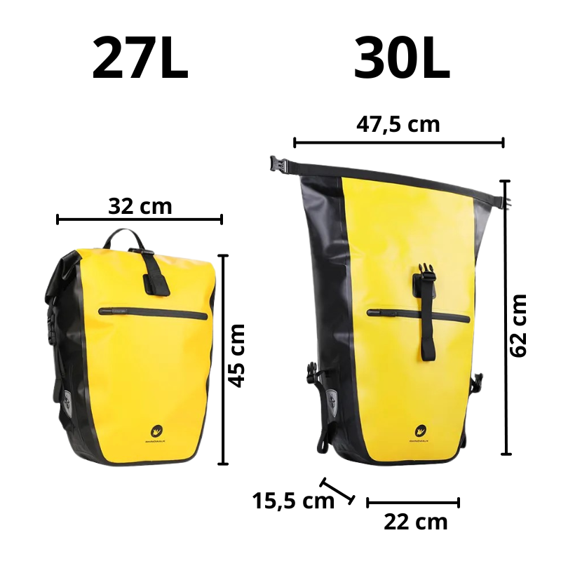 Sacoche vélo étanche multi-usages 27l - dimensions