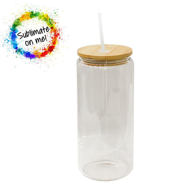 12 Pack Sublimation Glass Cups Blanks with Bamboo Lid 16 OZ Clear