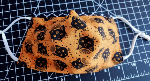RTW Black Cats on Orange 3D Face Mask