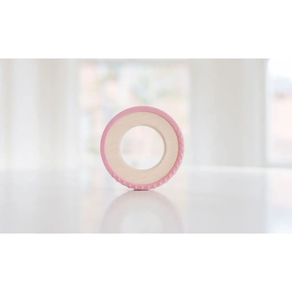 Silicone Wrapped Wooden Baby Teether - Rose