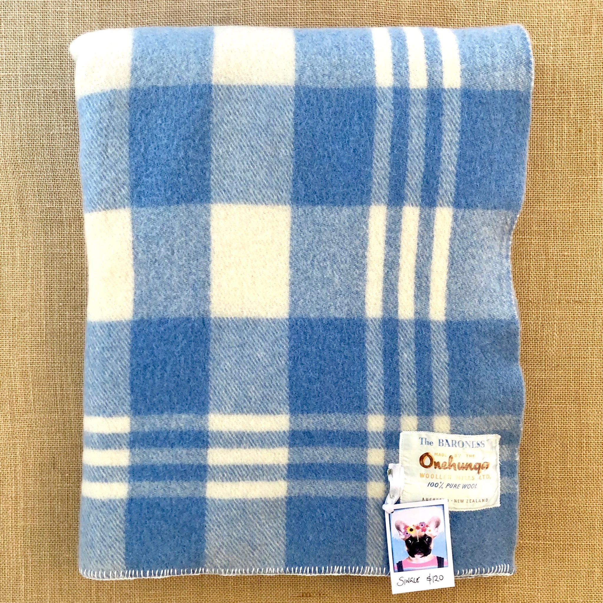 Thick & Soft Blue Check SINGLE Wool Blanket - Baroness Onehunga Woolle ...