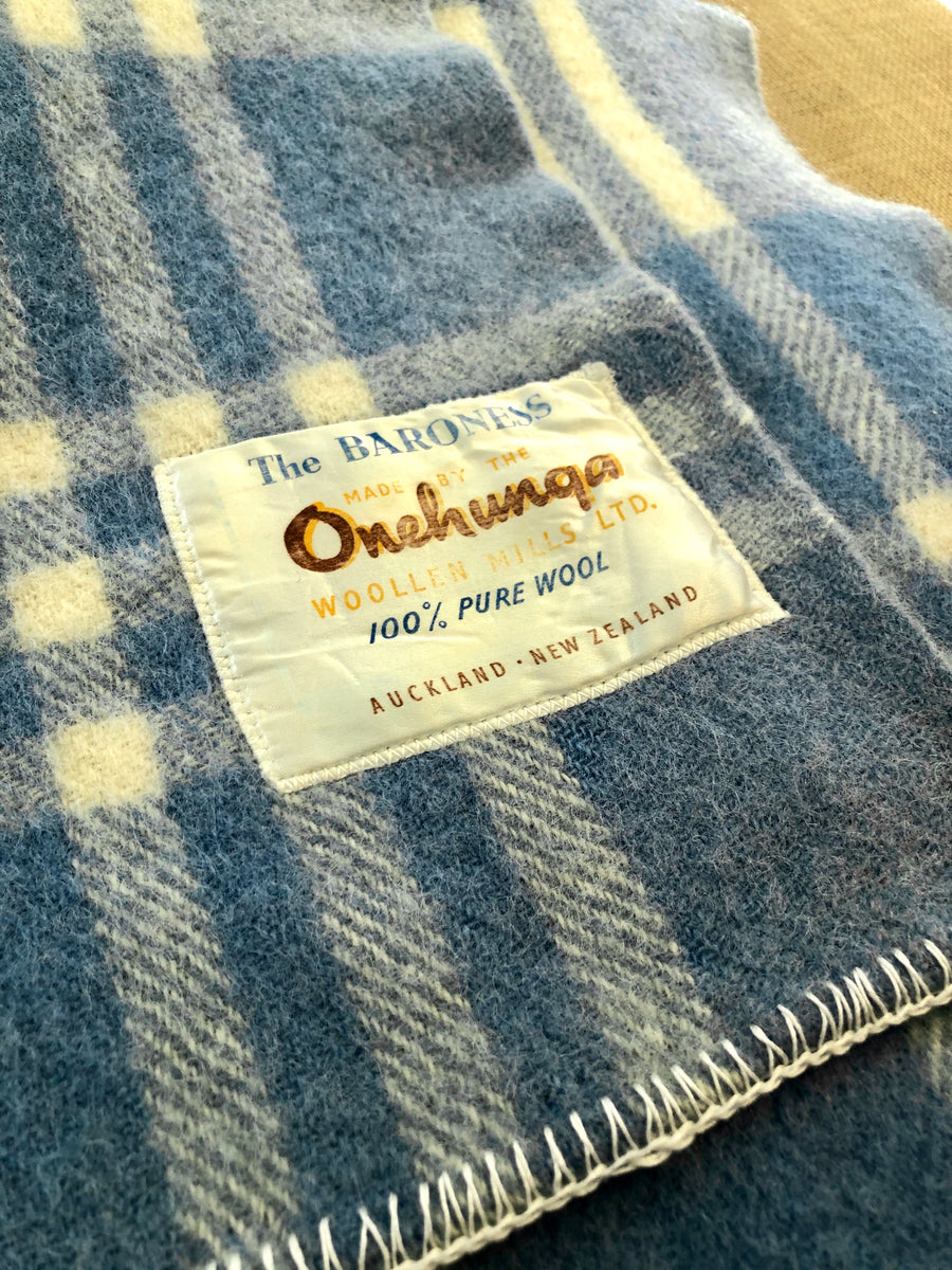 Thick & Soft Blue Check SINGLE Wool Blanket - Baroness Onehunga Woolle ...