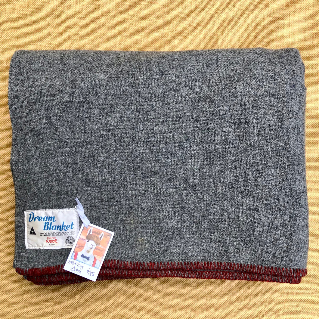 Soft Grey Army Blanket DOUBLE With Red Stripe New Zealand Wool Blanket Fresh Retro Love