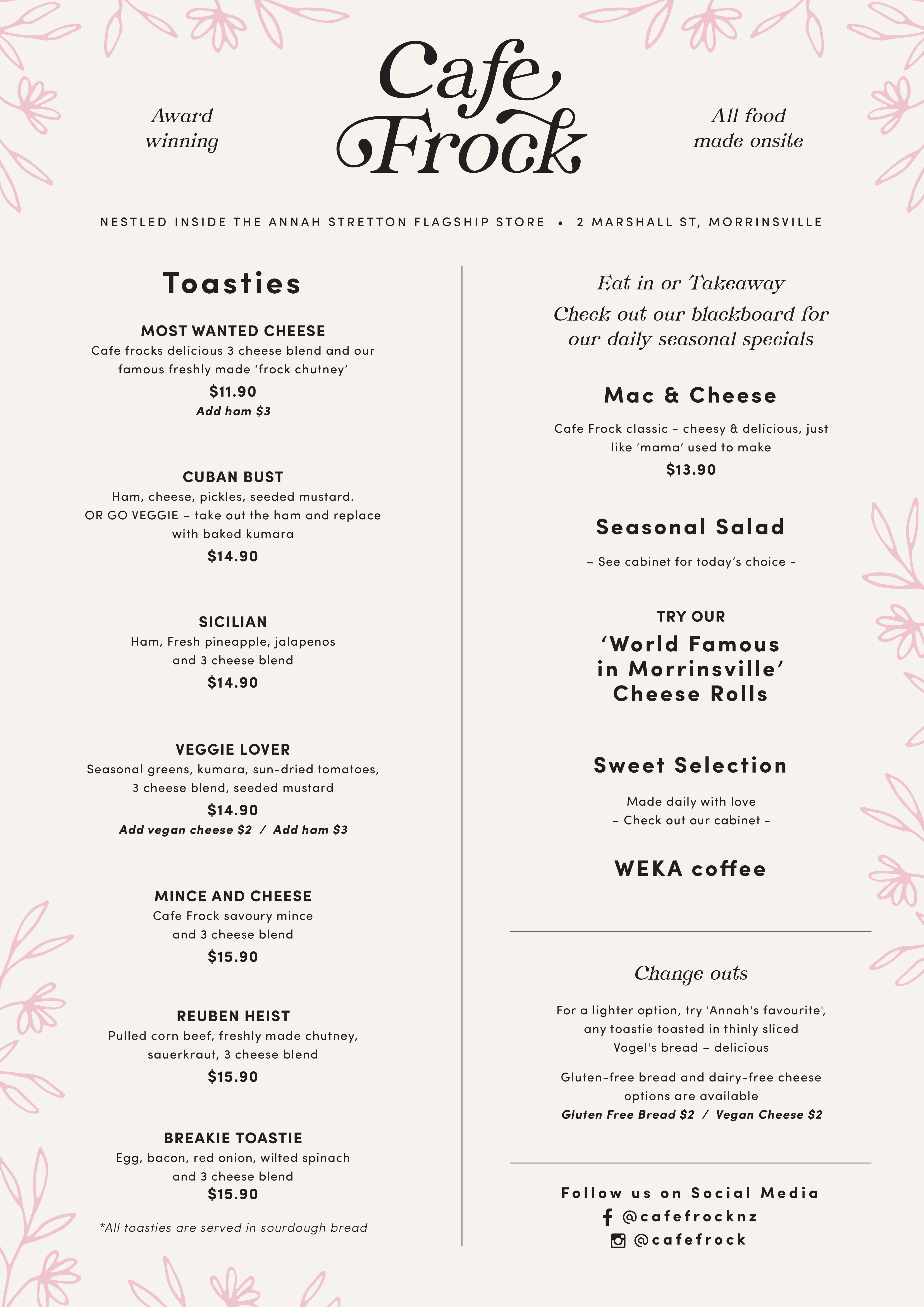 Cafe frock menu