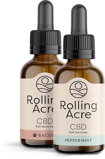 Rolling Acre CBD Tinctures Bacon for Pets and Peppermint for People