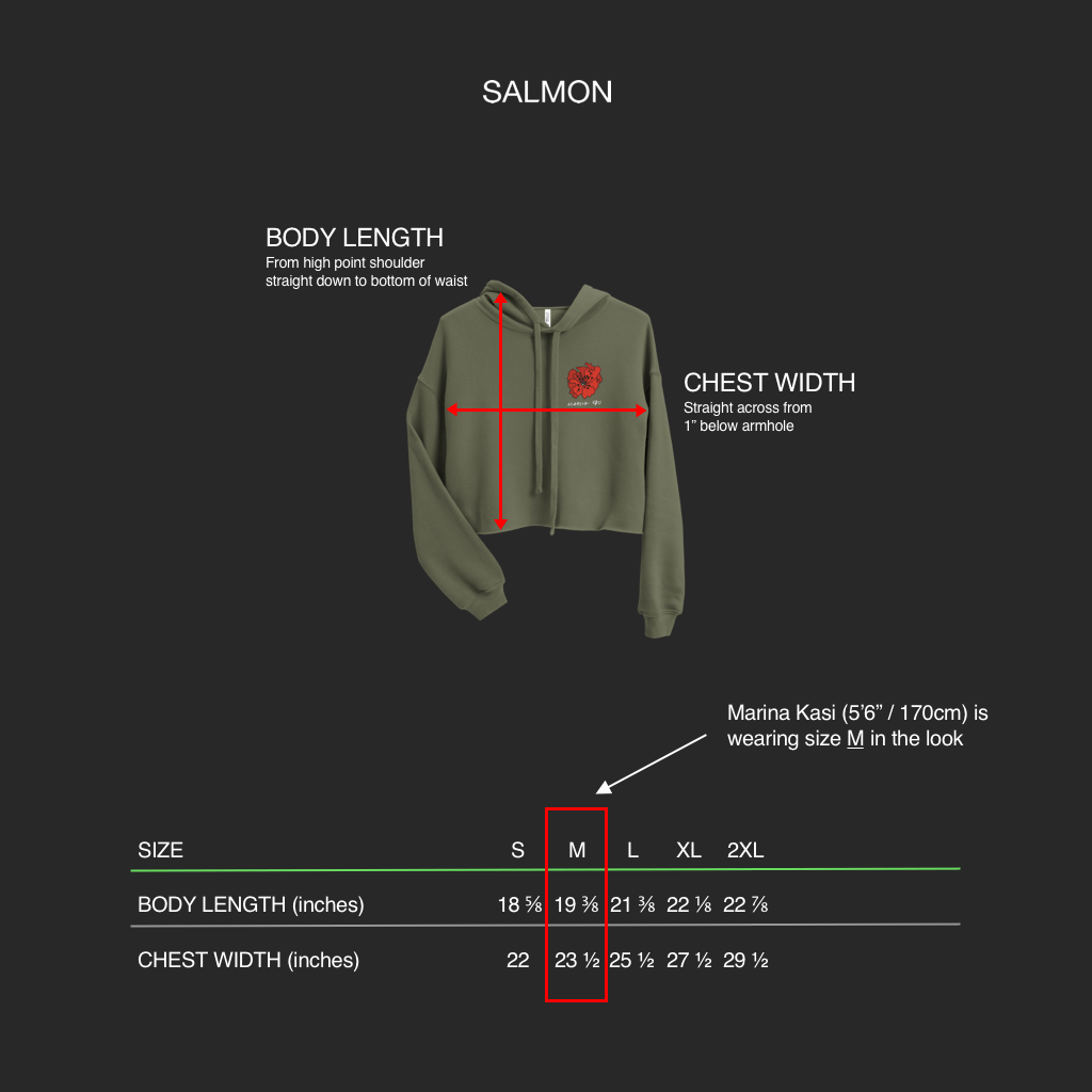 POPPIES crop hoodie size chart