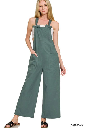 Zenana Watch Me Woven Knot Strap Overalls with Pockets - My Best Friend's Closet Dacula