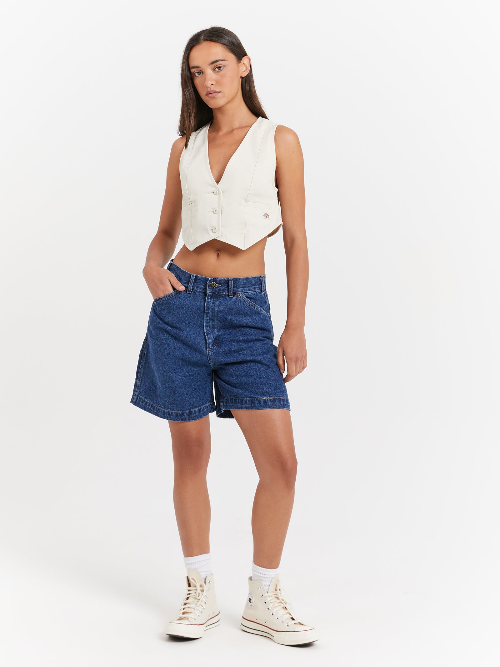 A-Line Shorts in Stone Washed Indigo