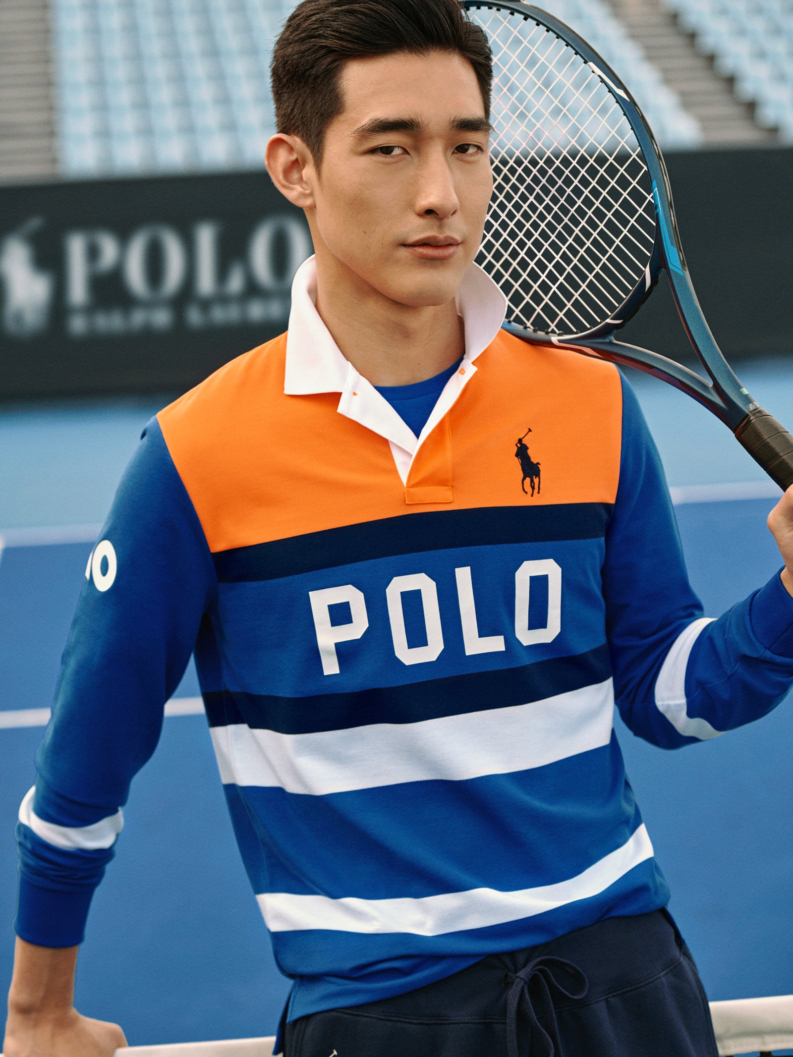 Australian Open Long Sleeve Polo in Blue & Orange - Glue Store