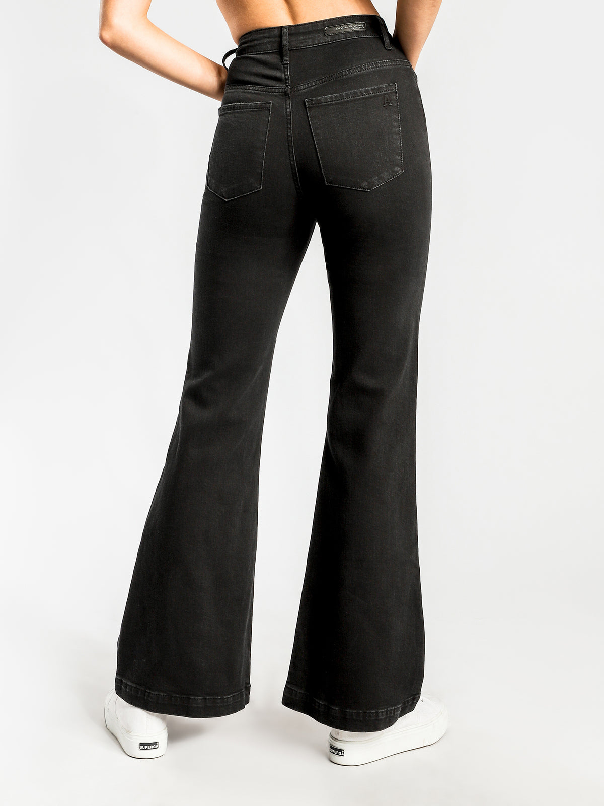 Edee Flared Jeans in Black-Out Denim - Glue Store