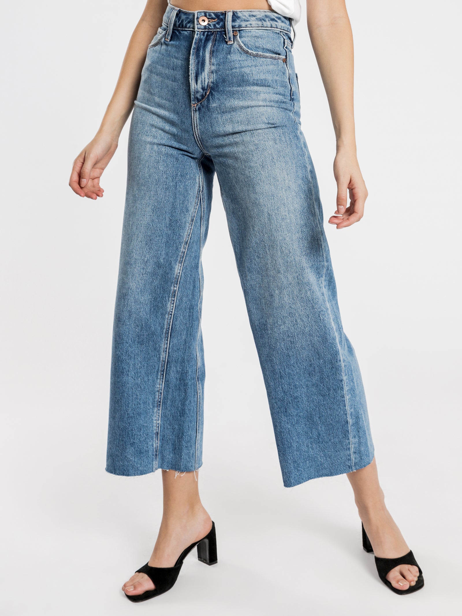 Sophie Wide Leg Jeans in Mid Authentic Blue Denim - Glue Store