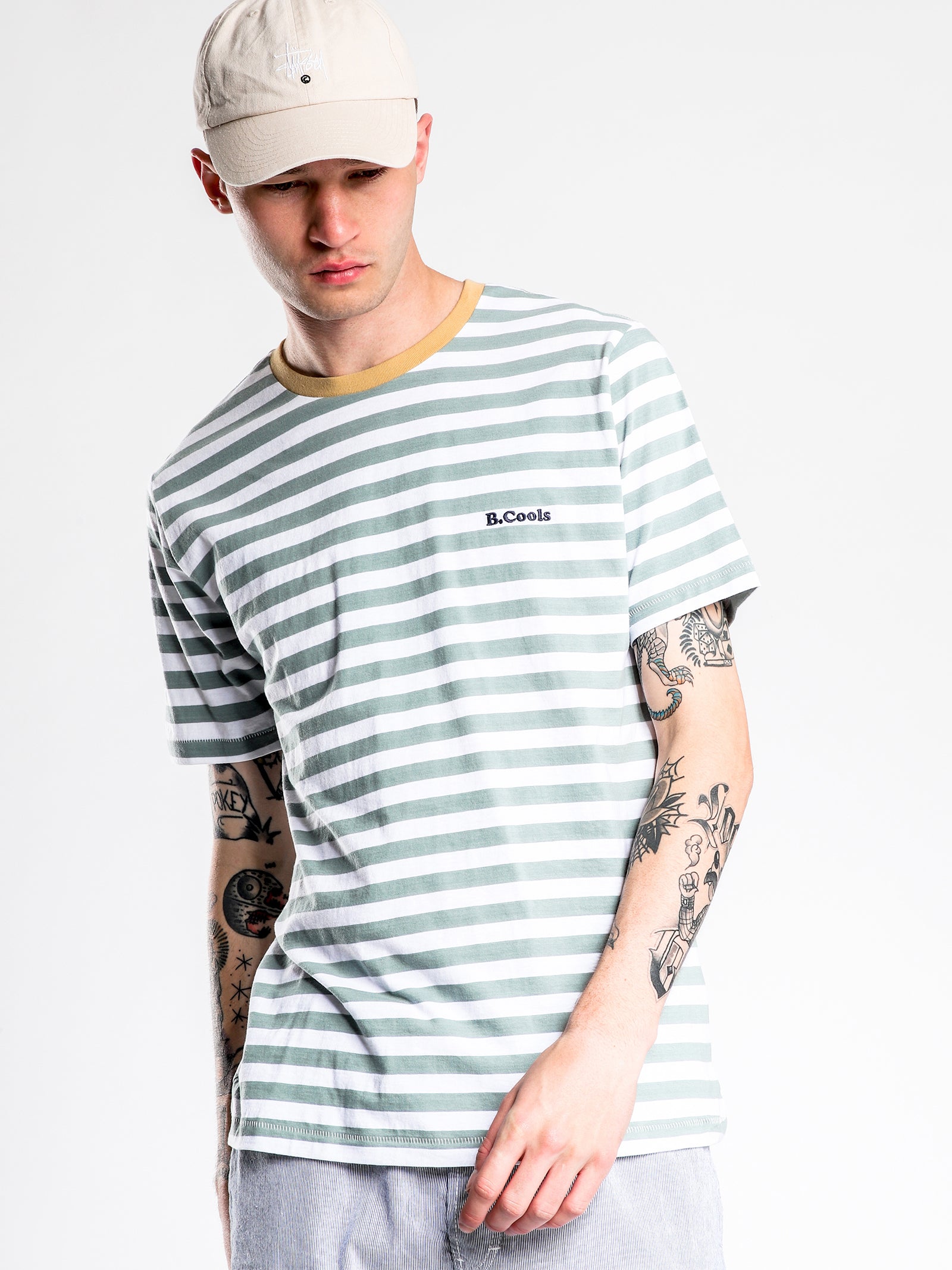 B Cools Retro T-Shirt in Teal & White Stripe