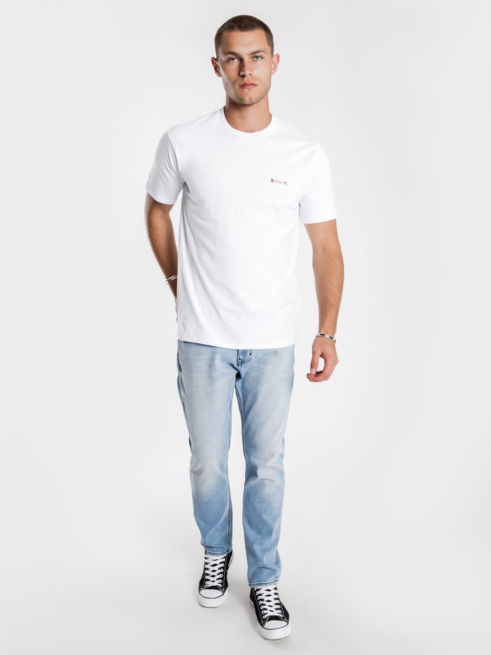 B.Cools Retro Embro T-Shirt in White