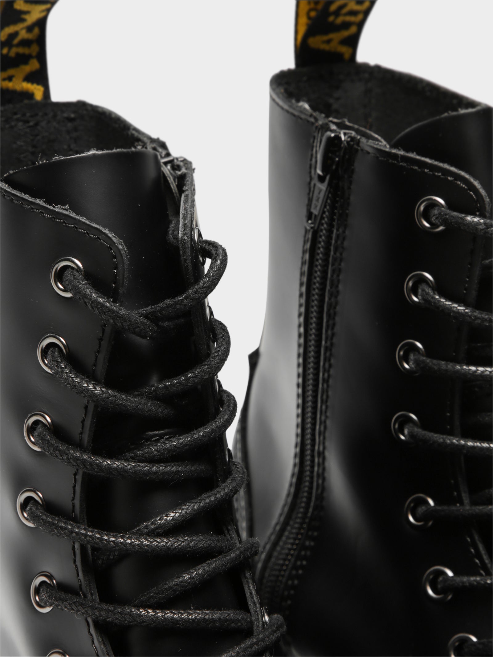 Unisex Jadon 8 Eyelet Lace Up Platform Boots in Black Leather - Glue Store