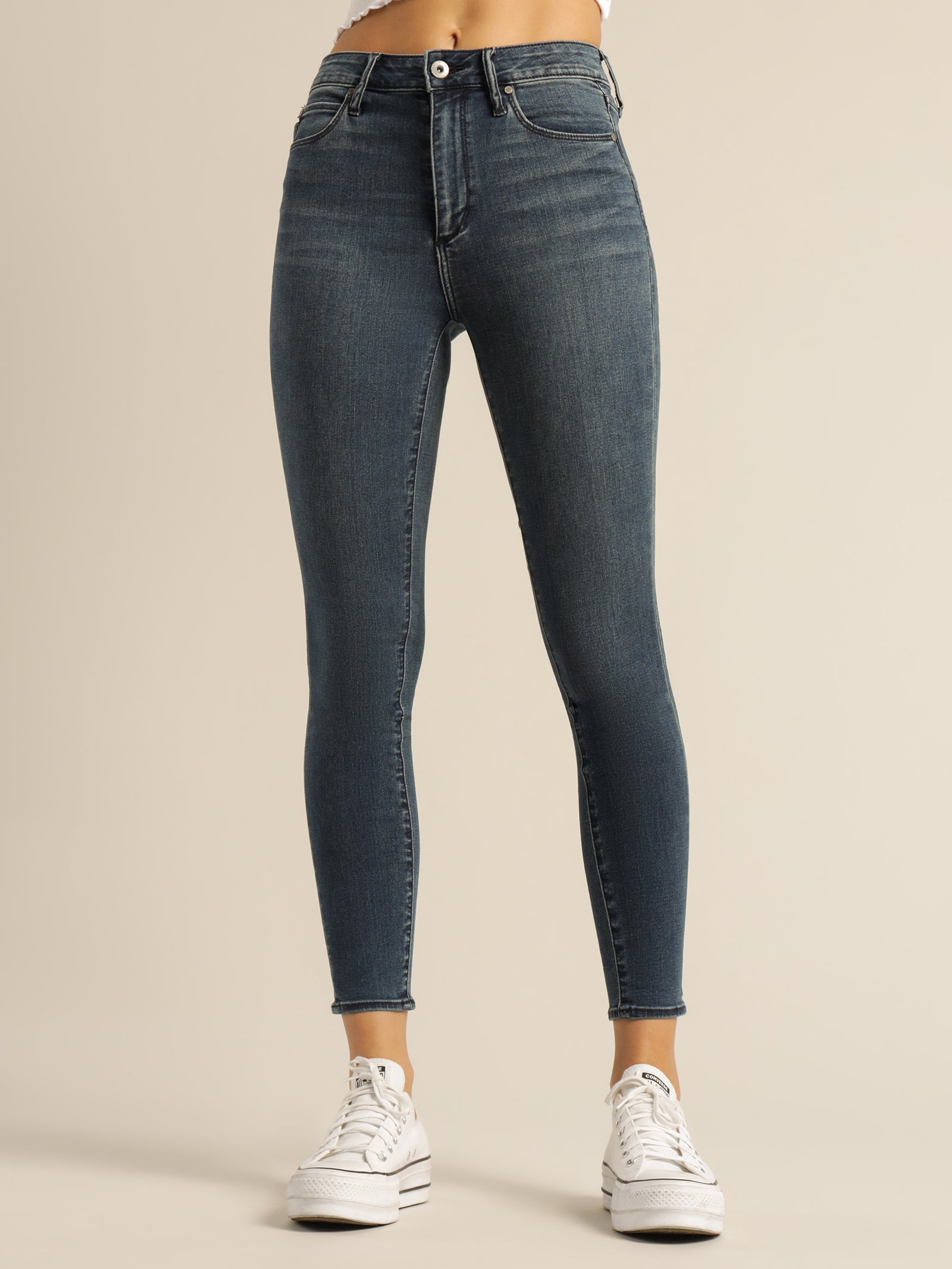 Lisa High Rise Skinny Ankle Hugger Jeans In Deep Storm Denim Glue Store