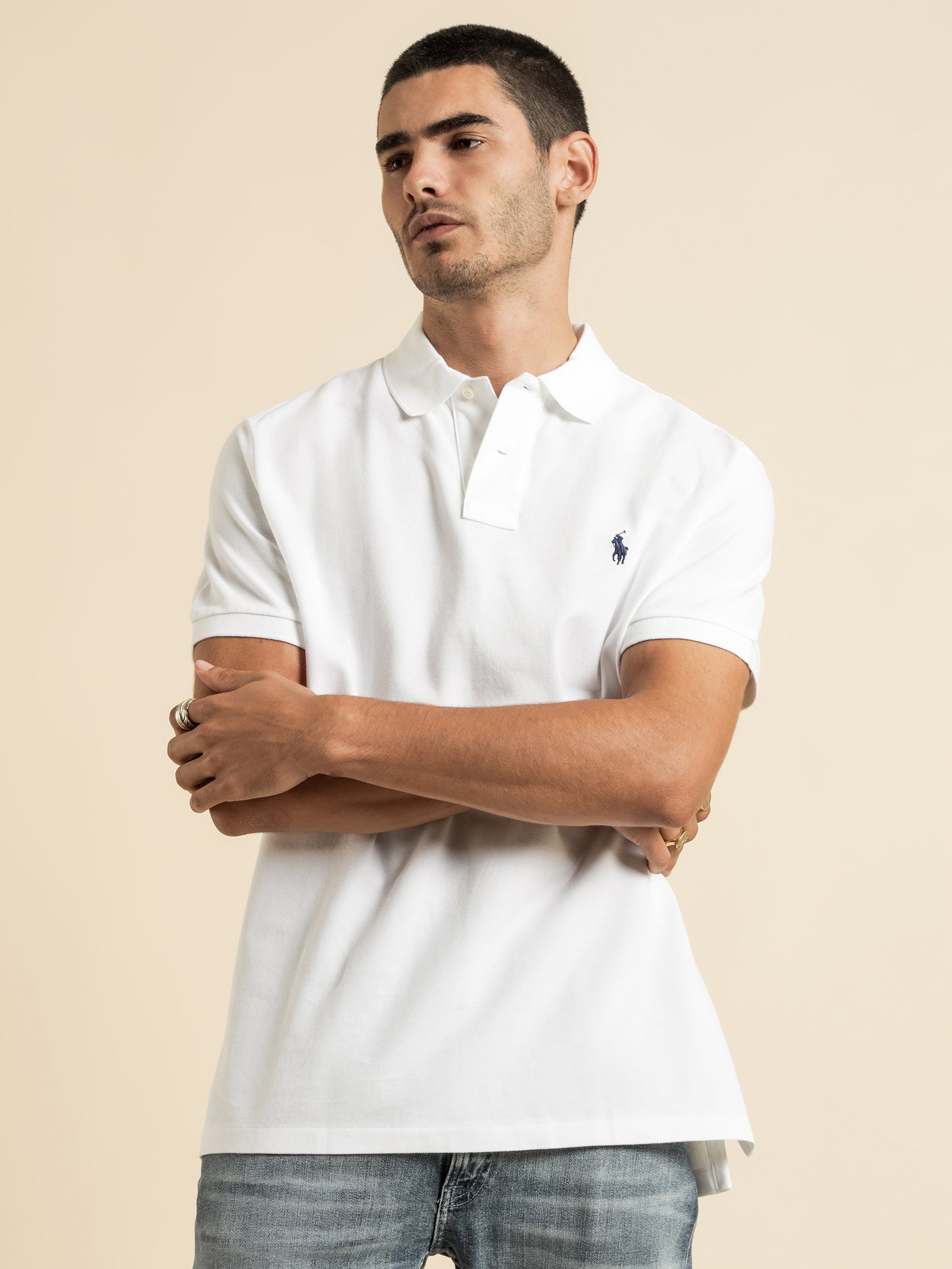 white printed polo t shirt