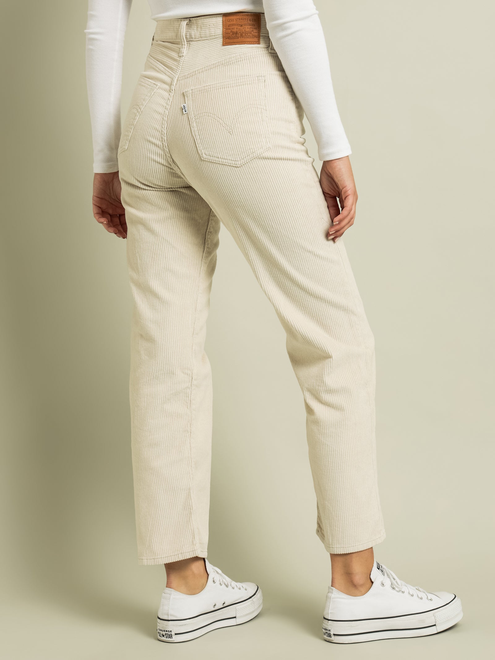 Ribcage Straight Ankle Corduroy Pants in Sandshell Wide Wale - Glue Store