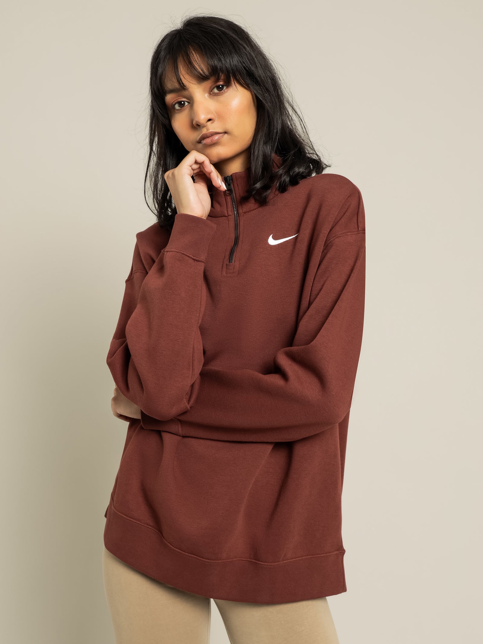 1/4 Zip Fleece Jumper in Dark Poni Red