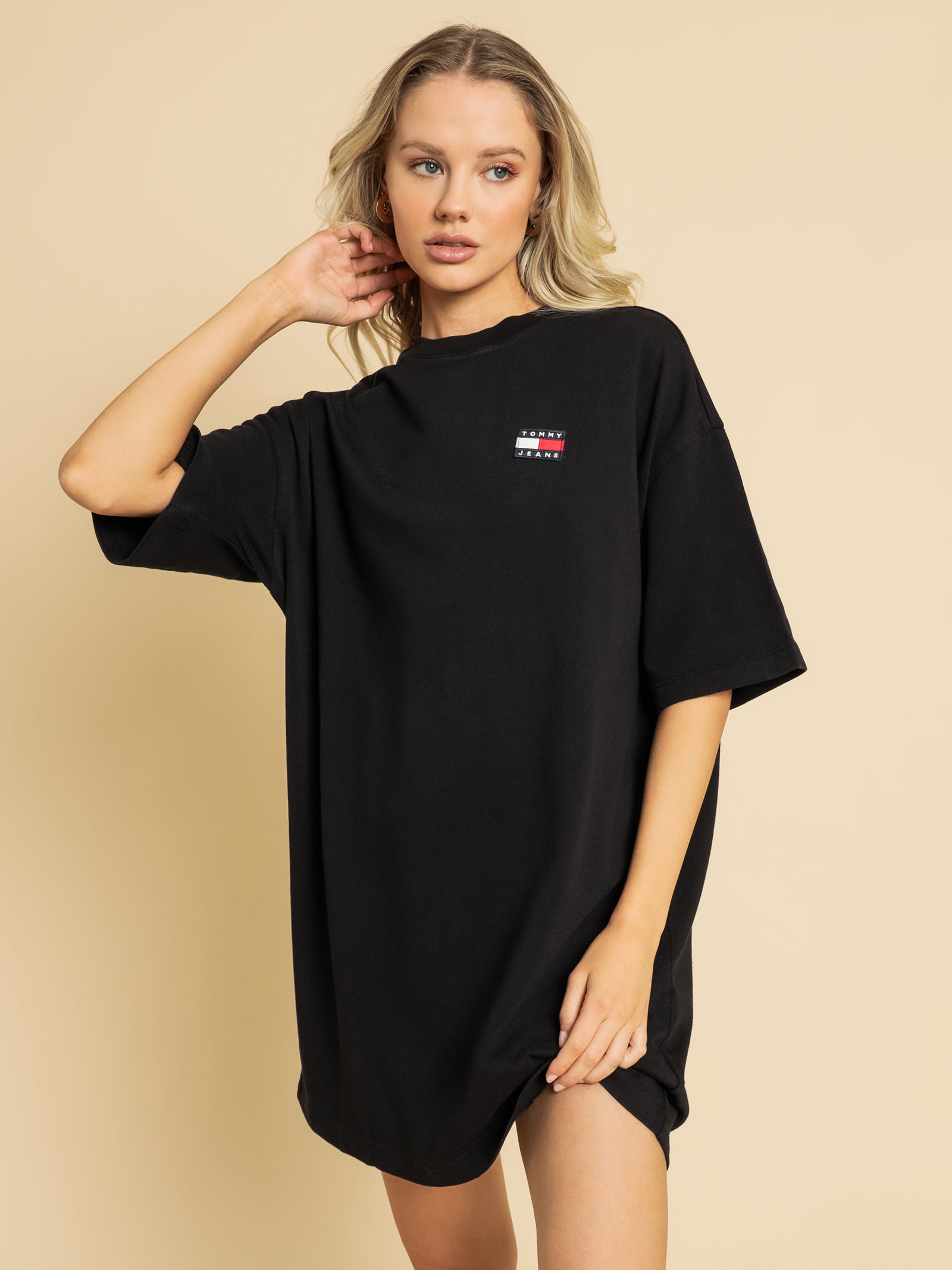 Badge Oversized T-Shirt Dress in Black