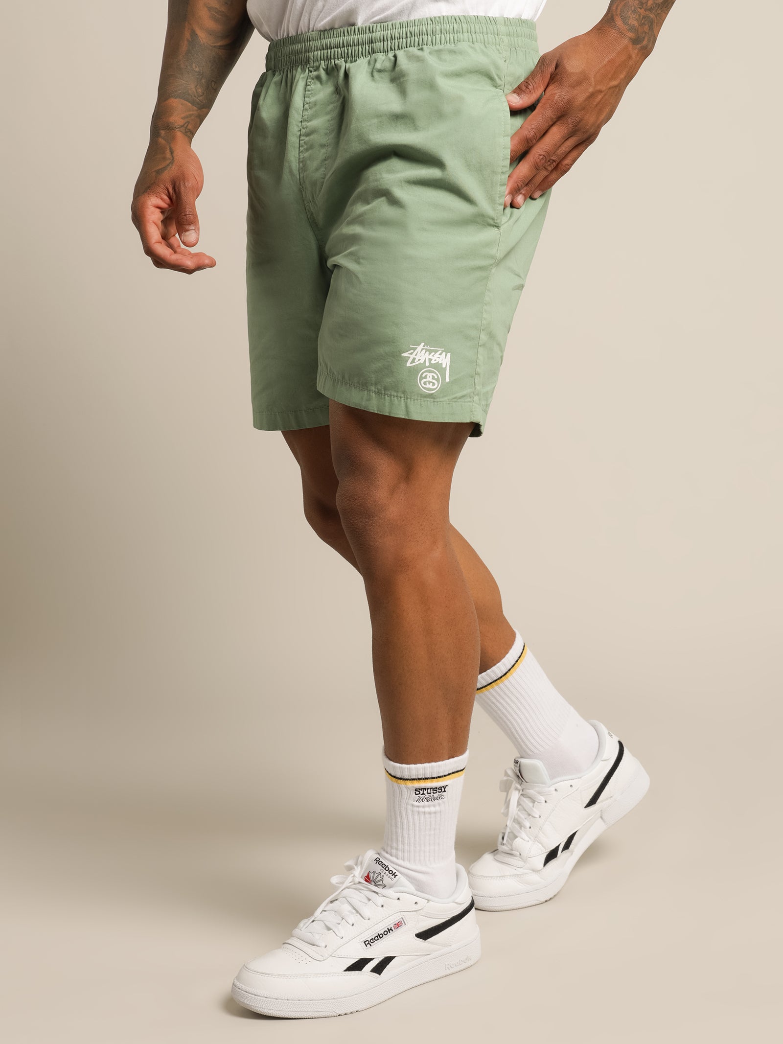 Basic Stock Beachshort in Pastel Green