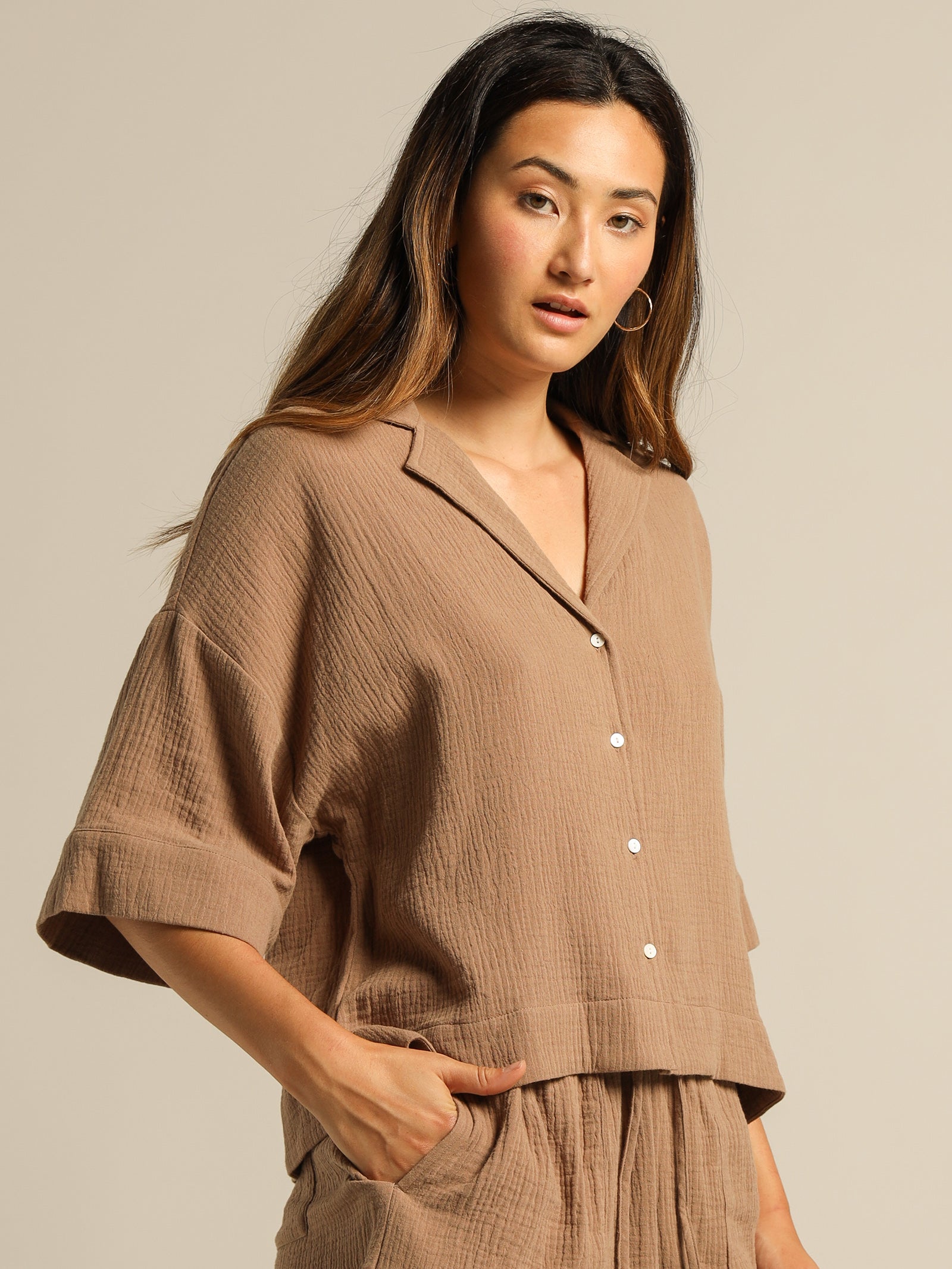 Avril Textured Shirt in Mocha Brown