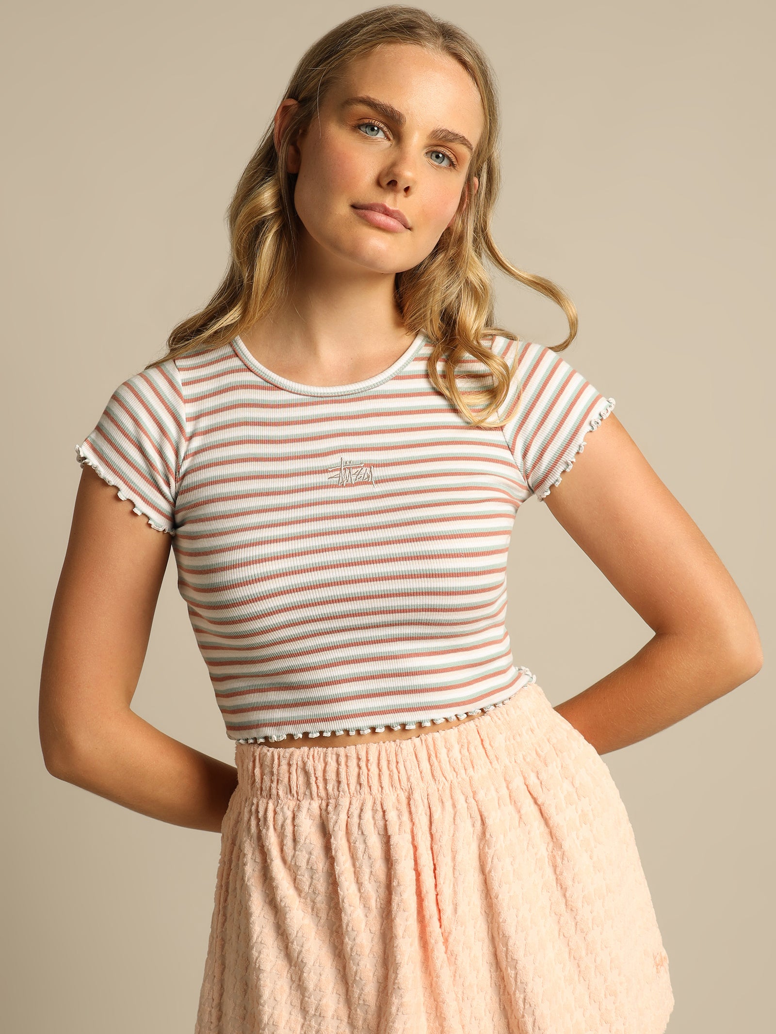 Applewood Fluted Stripe T-Shirt in Cornflower