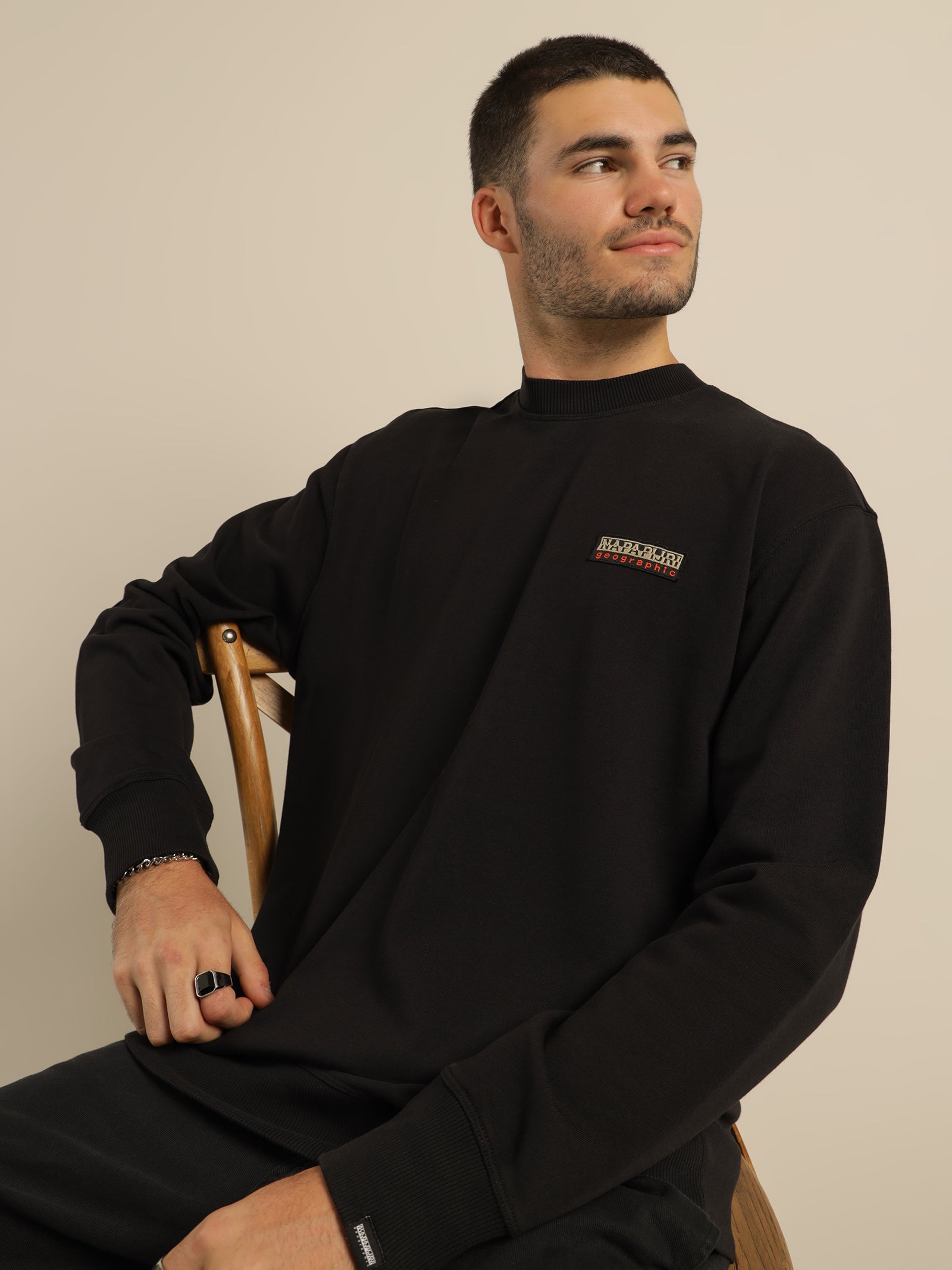 Base Chest Logo Crew Sweater in Black