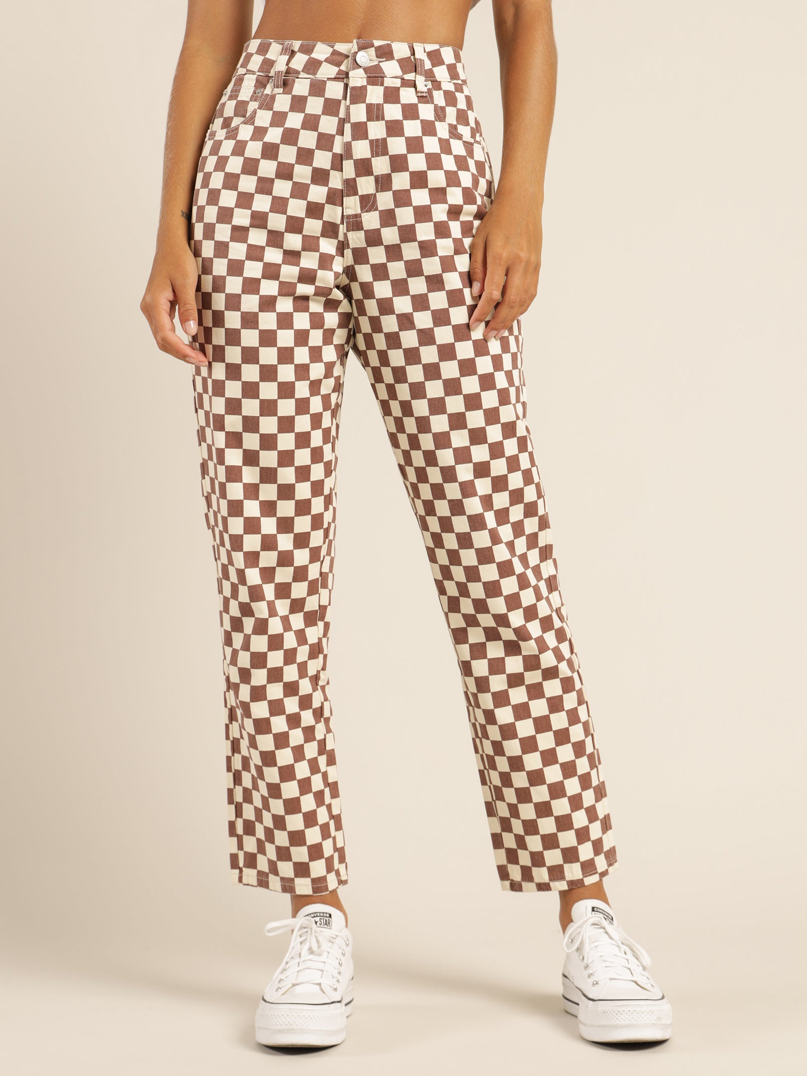 April Checkerboard Jeans in Berry