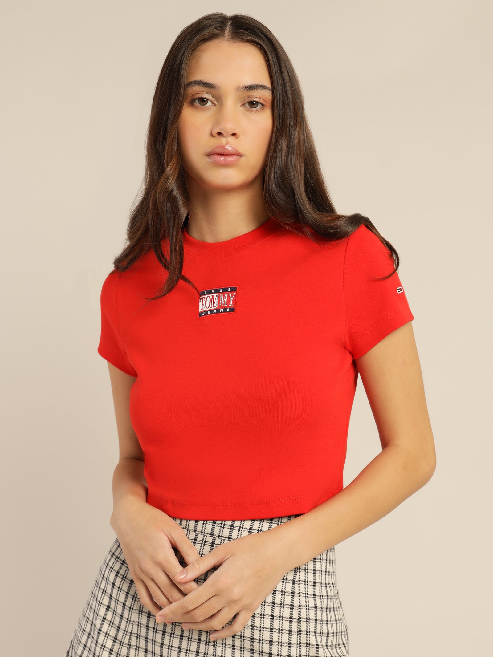 Baby Cropped Timeless Logo T-Shirt in Deep Crimson Red