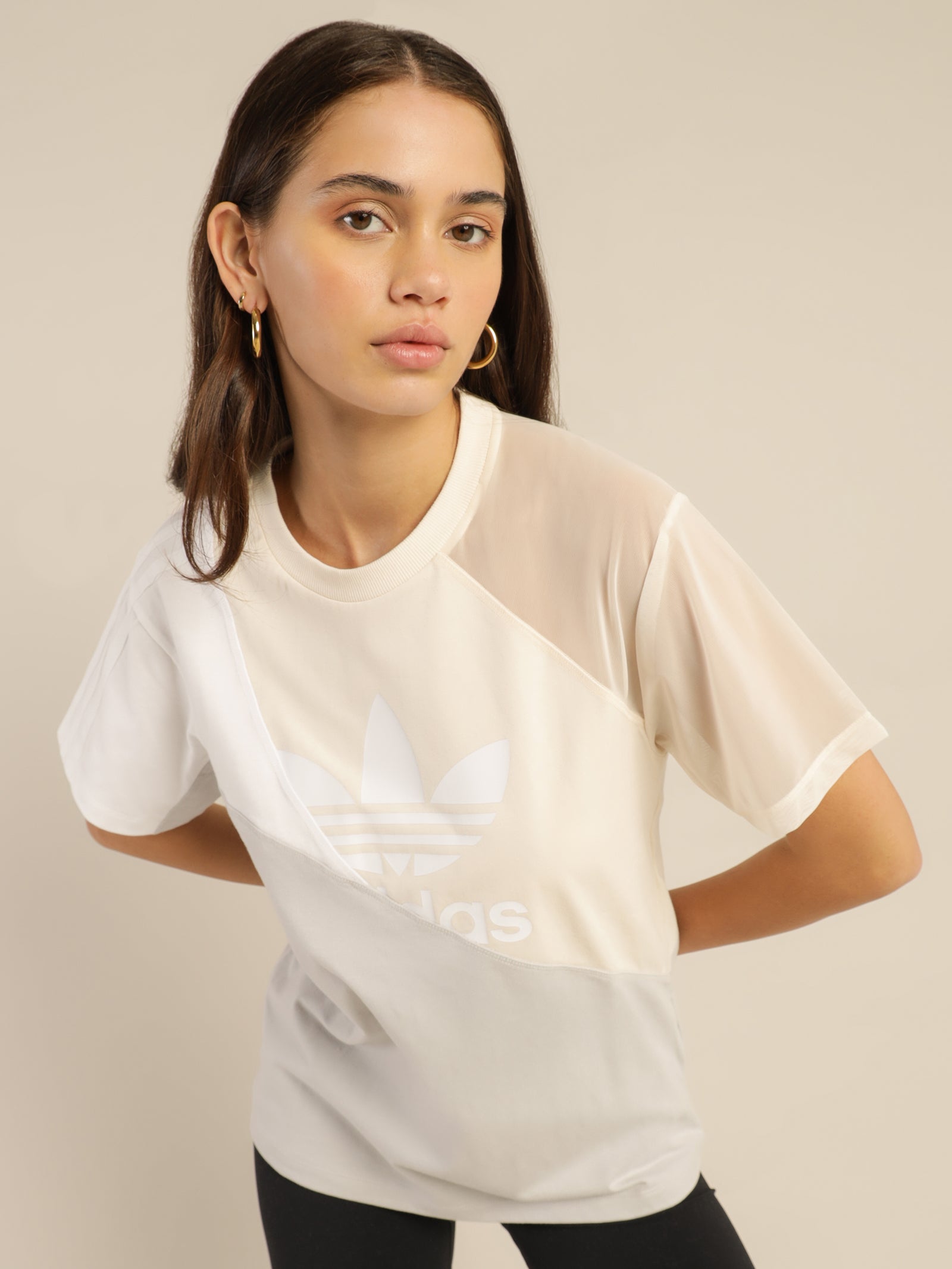 Adidas Split Trefoil T-Shirt in Wonder White & Grey