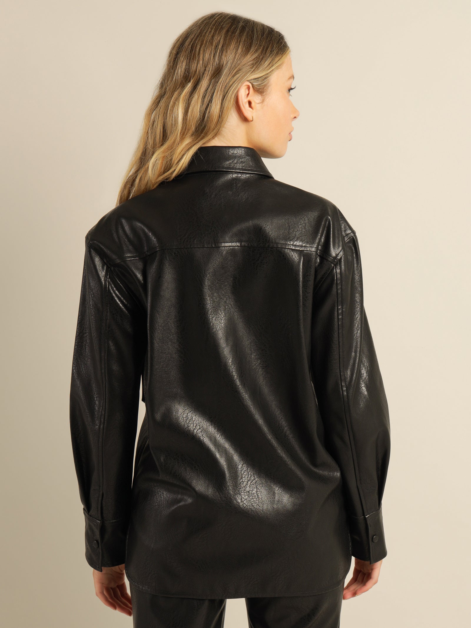 Spencer Faux Leather Shacket in Black - Glue Store