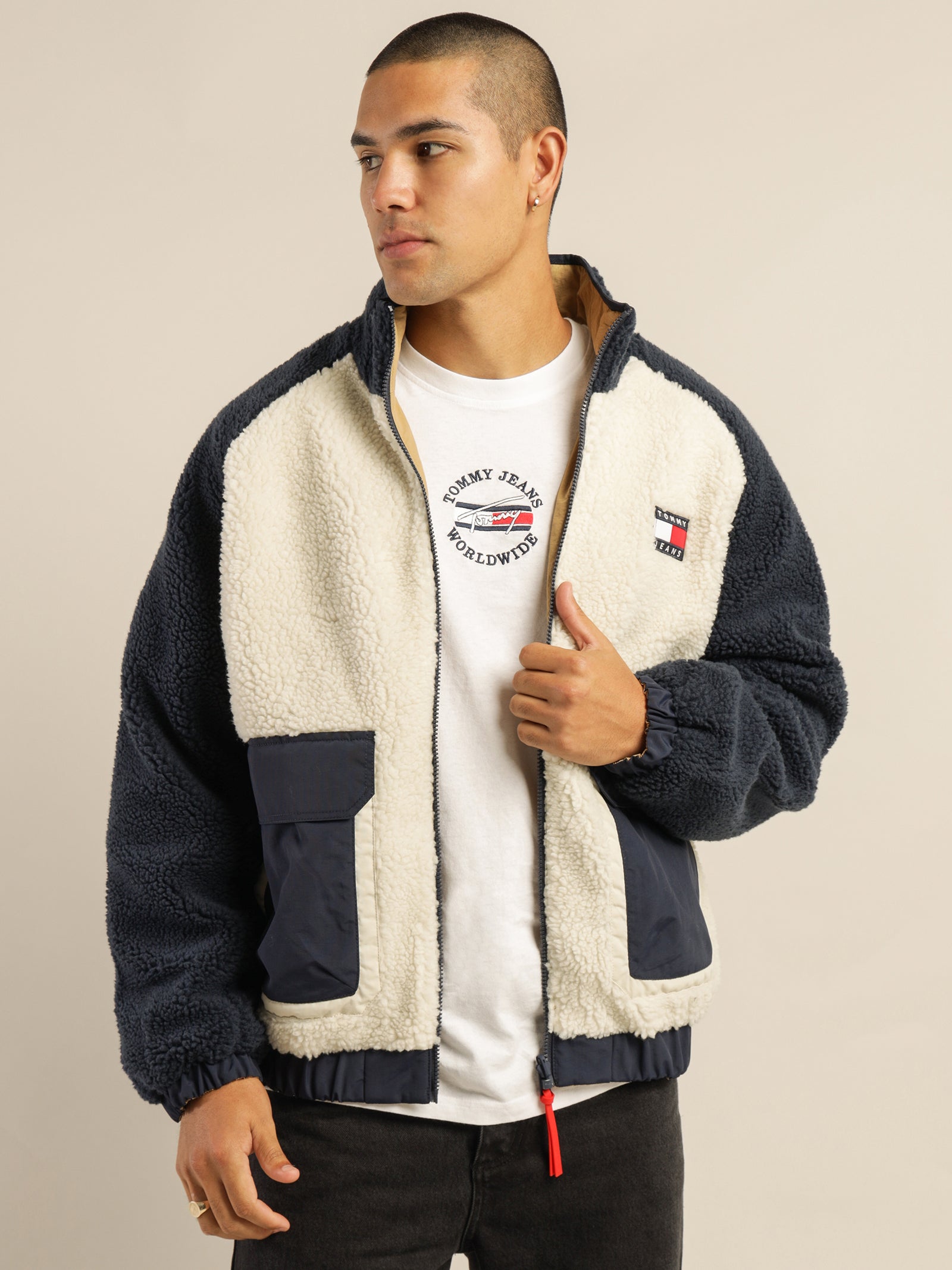 reversible relaxed fit sherpa jacket tommy hilfiger