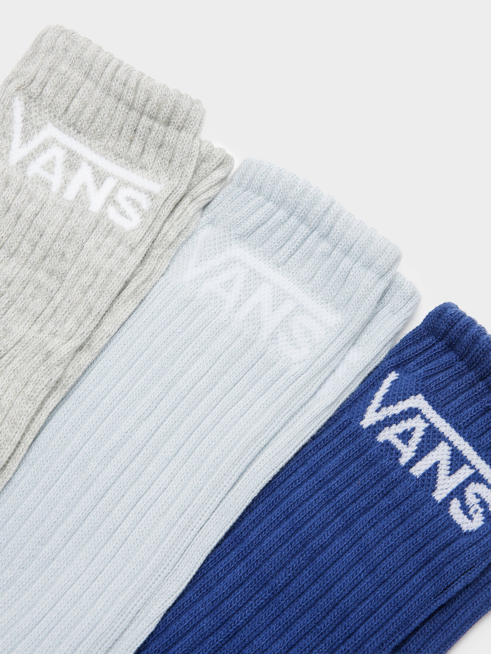 3 Pairs of Classic Crew Socks in Grey & Blue (Mens US 6.5-9)