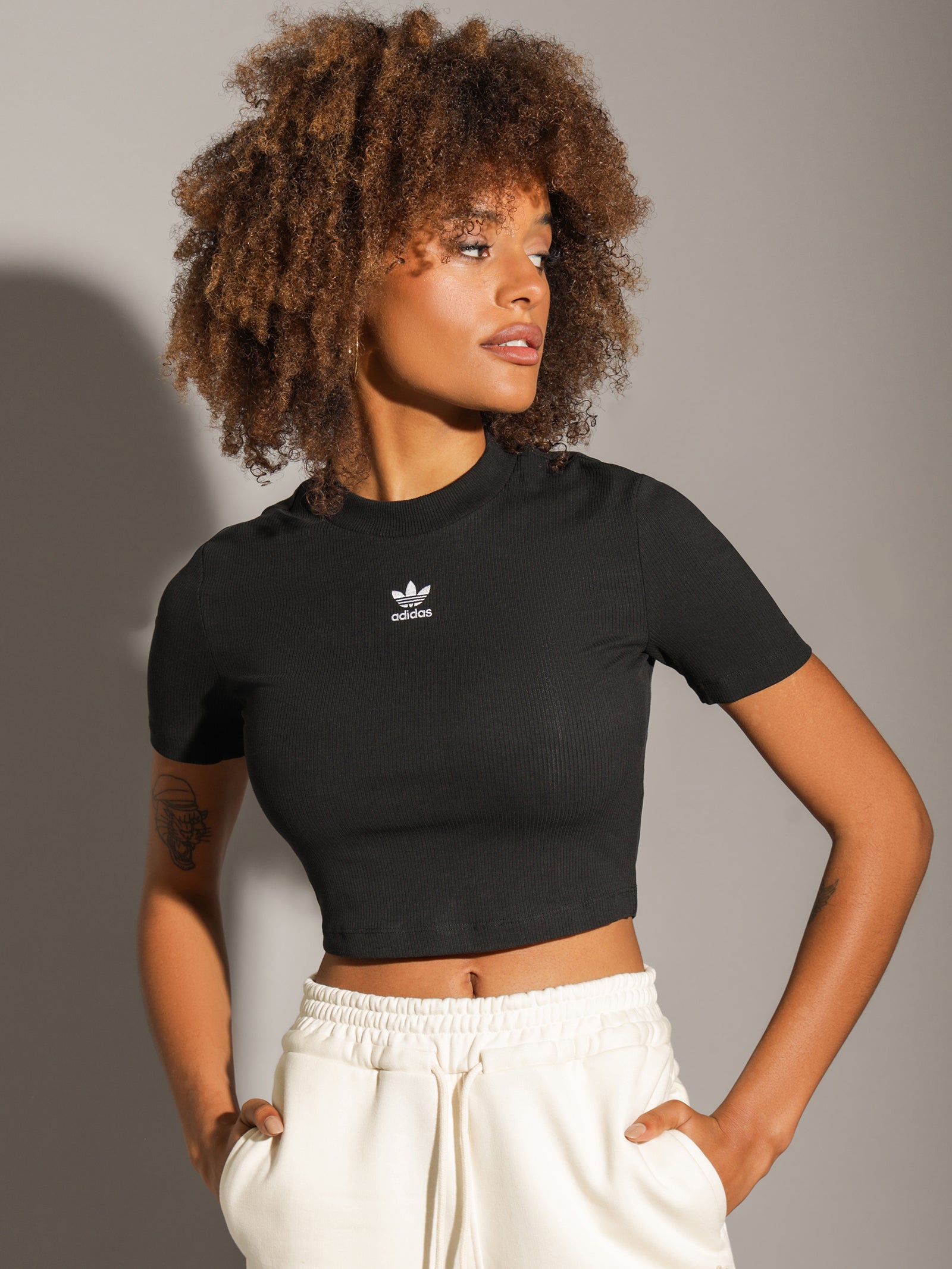 Adidas Cropped Rib Baby T-Shirt in Black