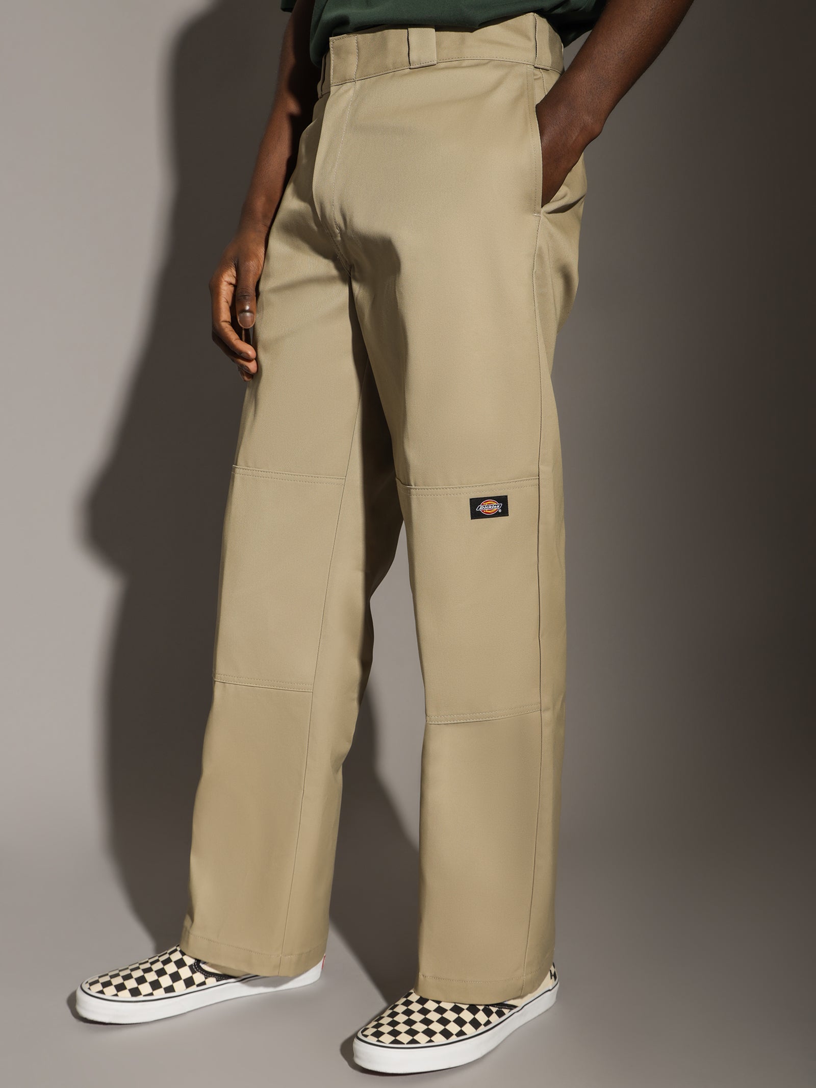 85-283 Loose Fit Double Knee Pants in Khaki