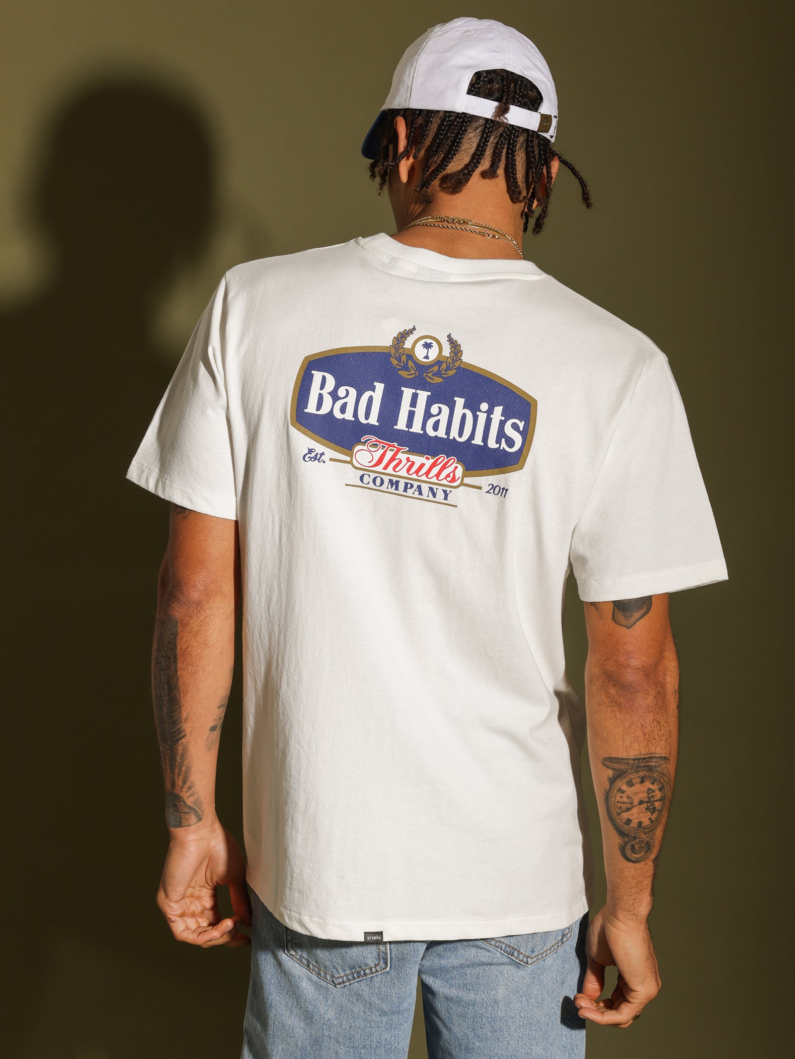 Bad Habits Die Hard Merch Fit T-Shirt in Dirty White