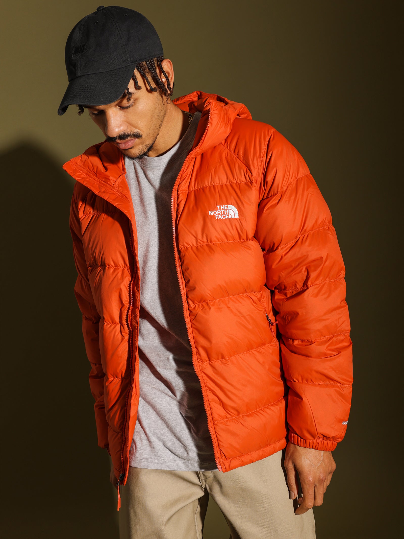 north face orange and grey jacket