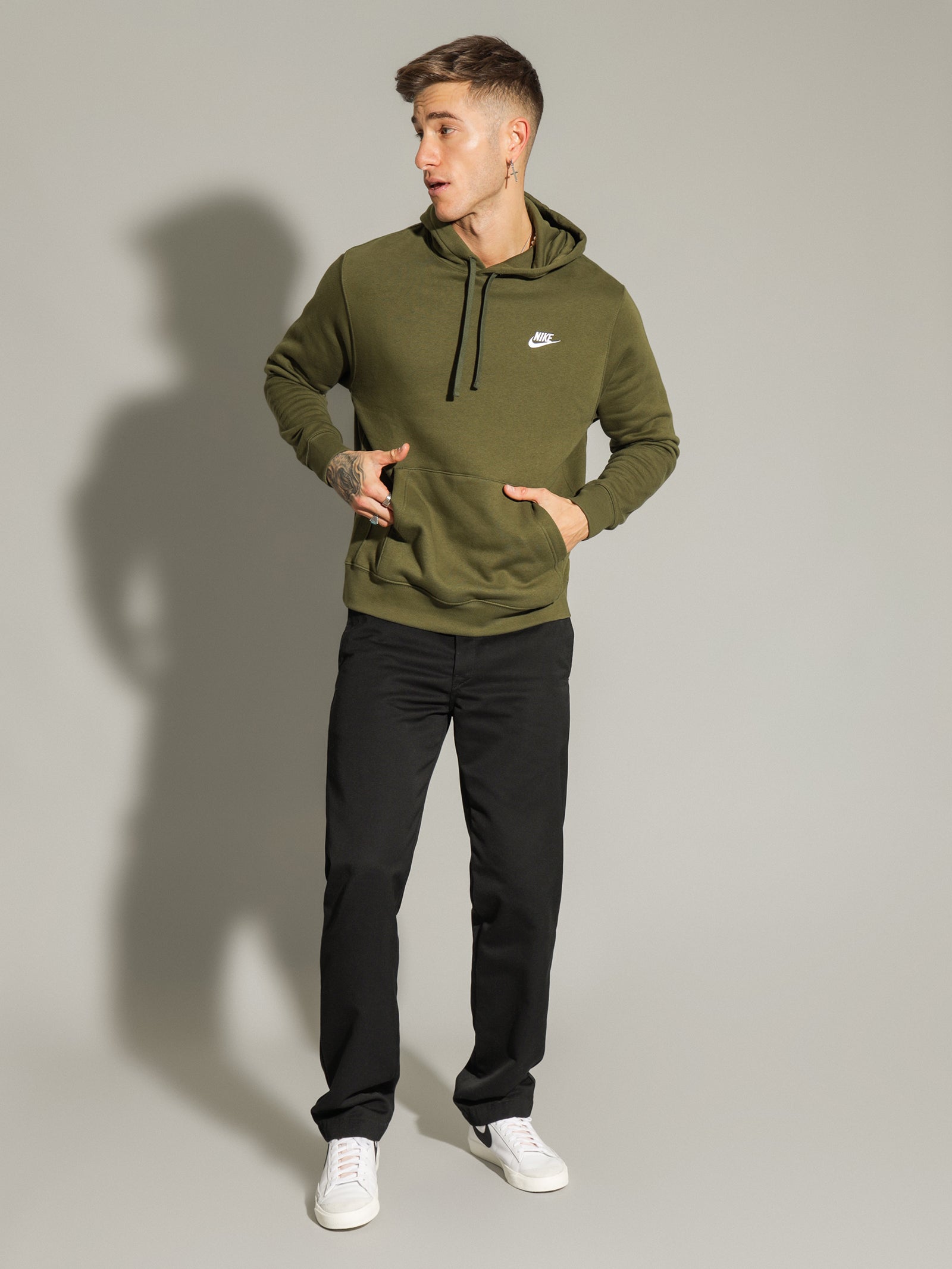 nike club hoodie in khaki