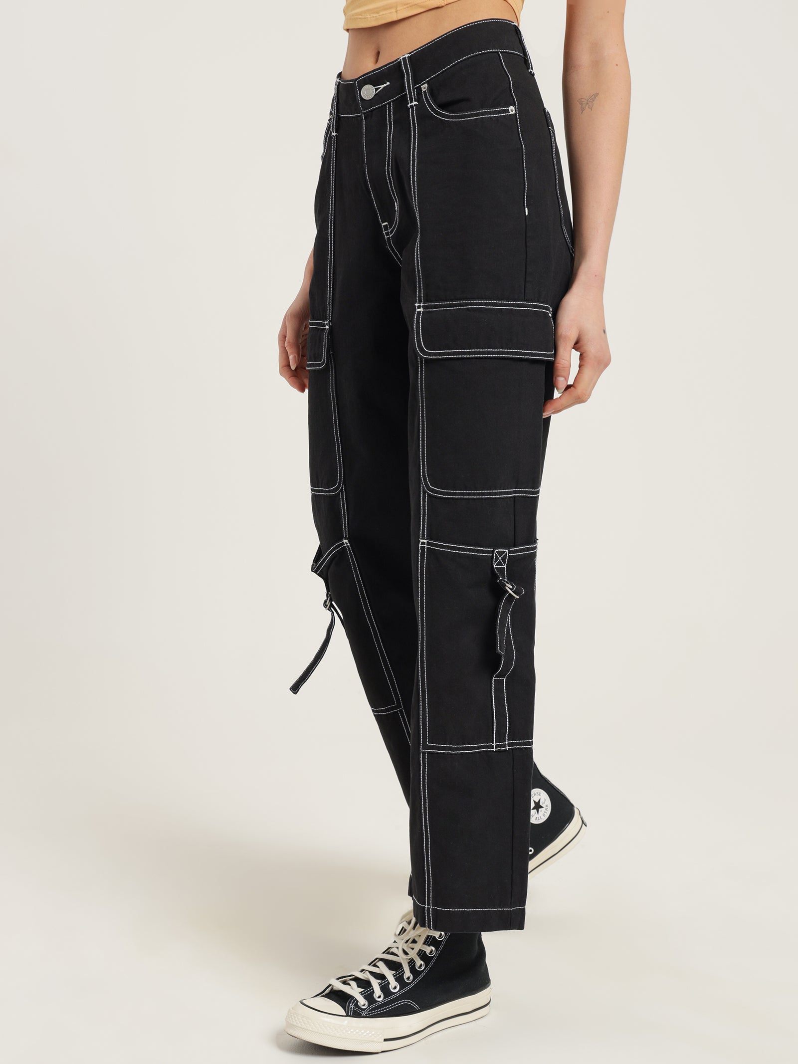 Bianca Low Rise Cargo Pants in Black - Glue Store