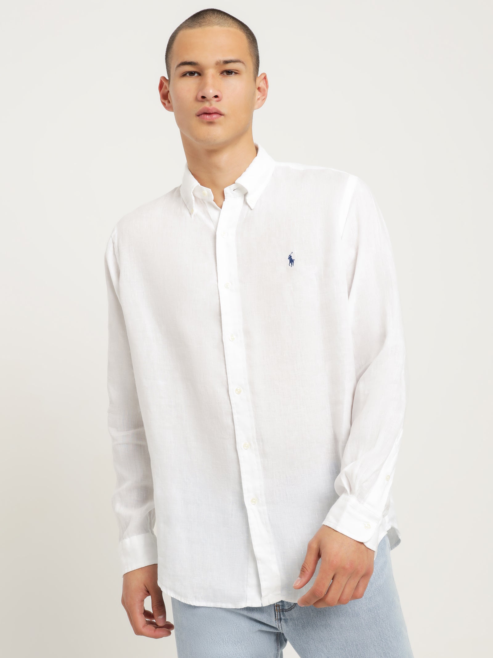 Long Sleeve Linen Shirt in White - Glue Store