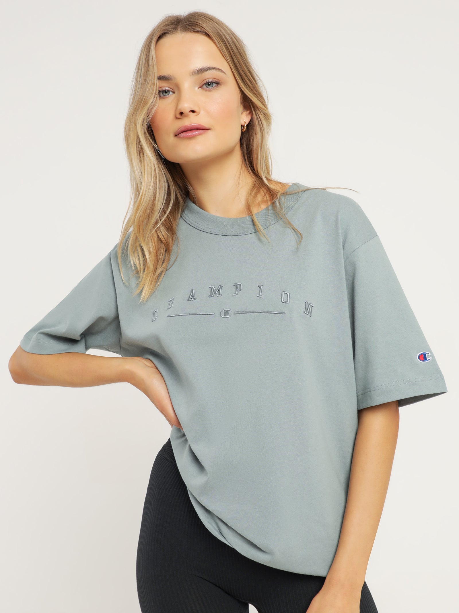 Heritage 2k Oversized Short Sleeve T-Shirt in Sage Shimmer Green - Glue ...