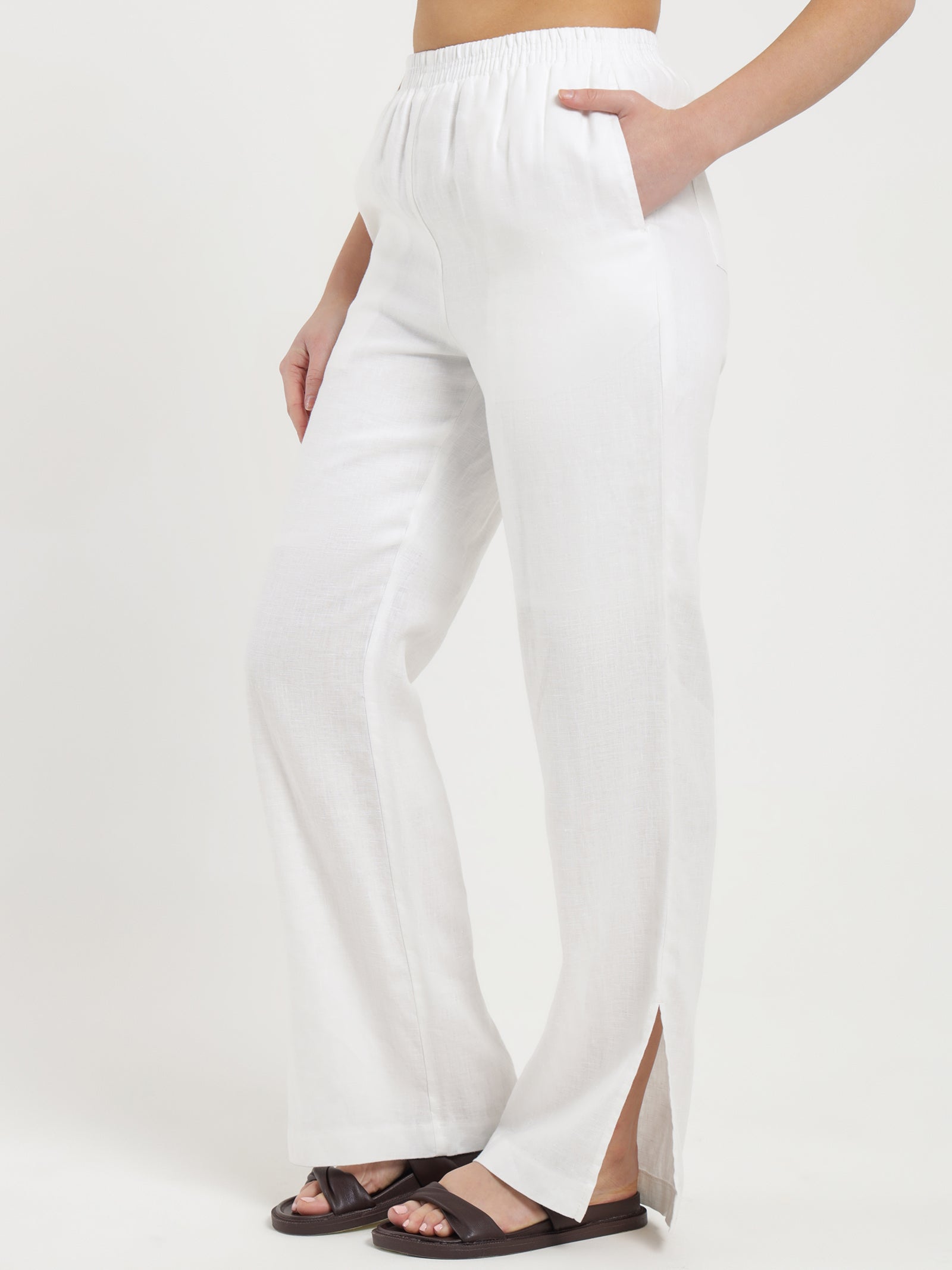 Rynn Linen Split Pants in White - Glue Store