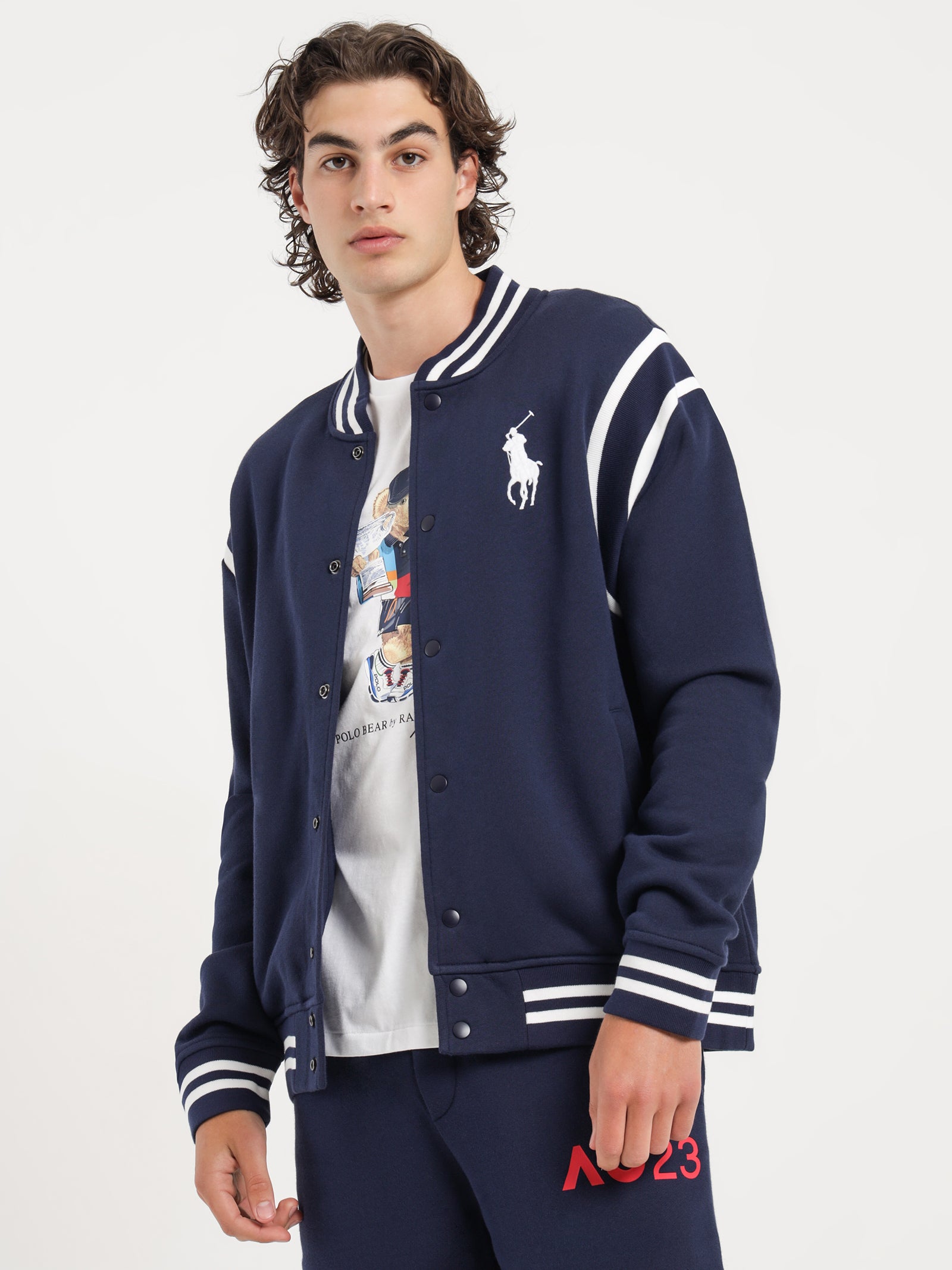 AO Long Sleeve Varsity Jacket in Navy