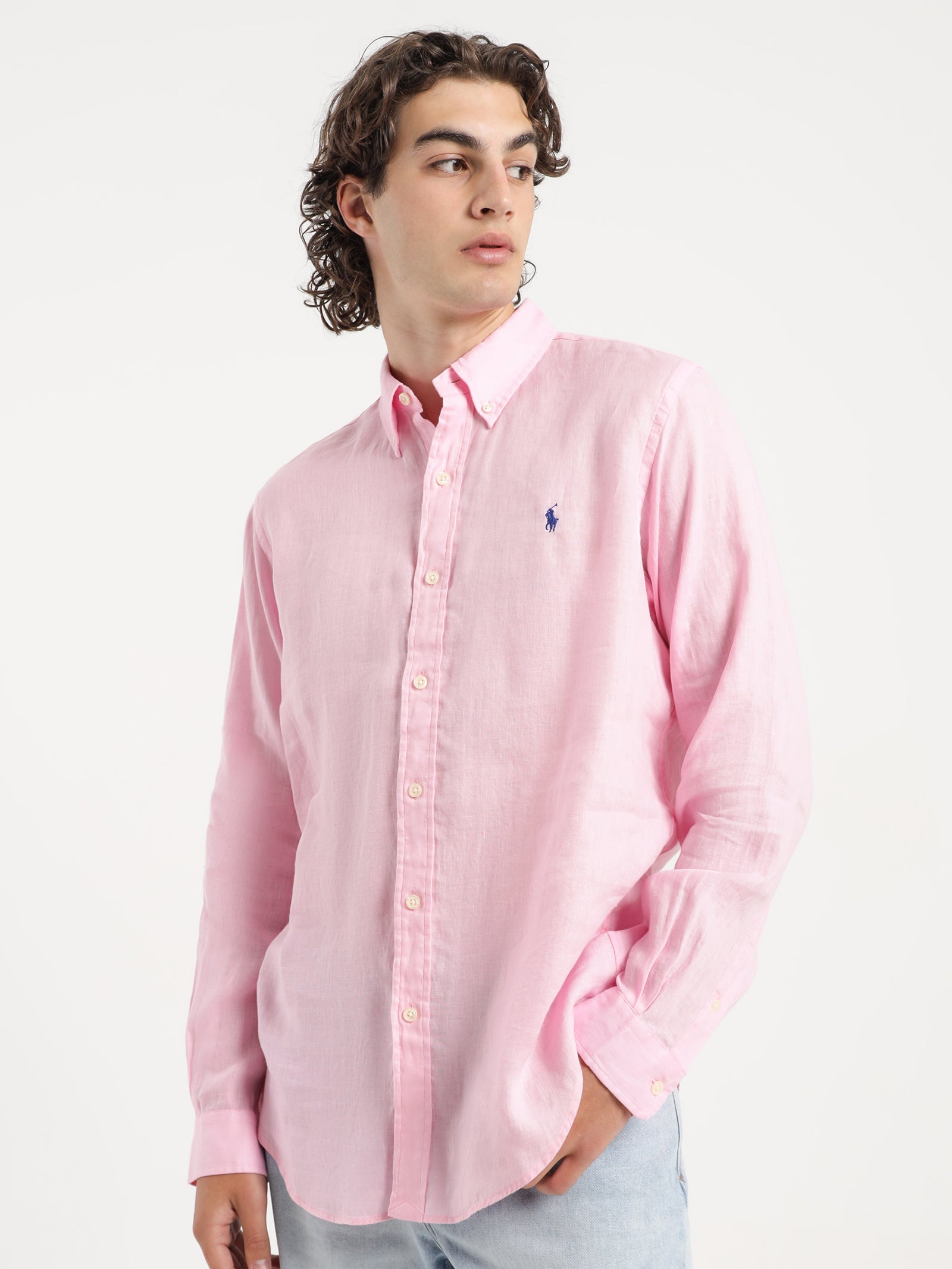 Long Sleeve Sport Button Up Shirt in Pink - Glue Store