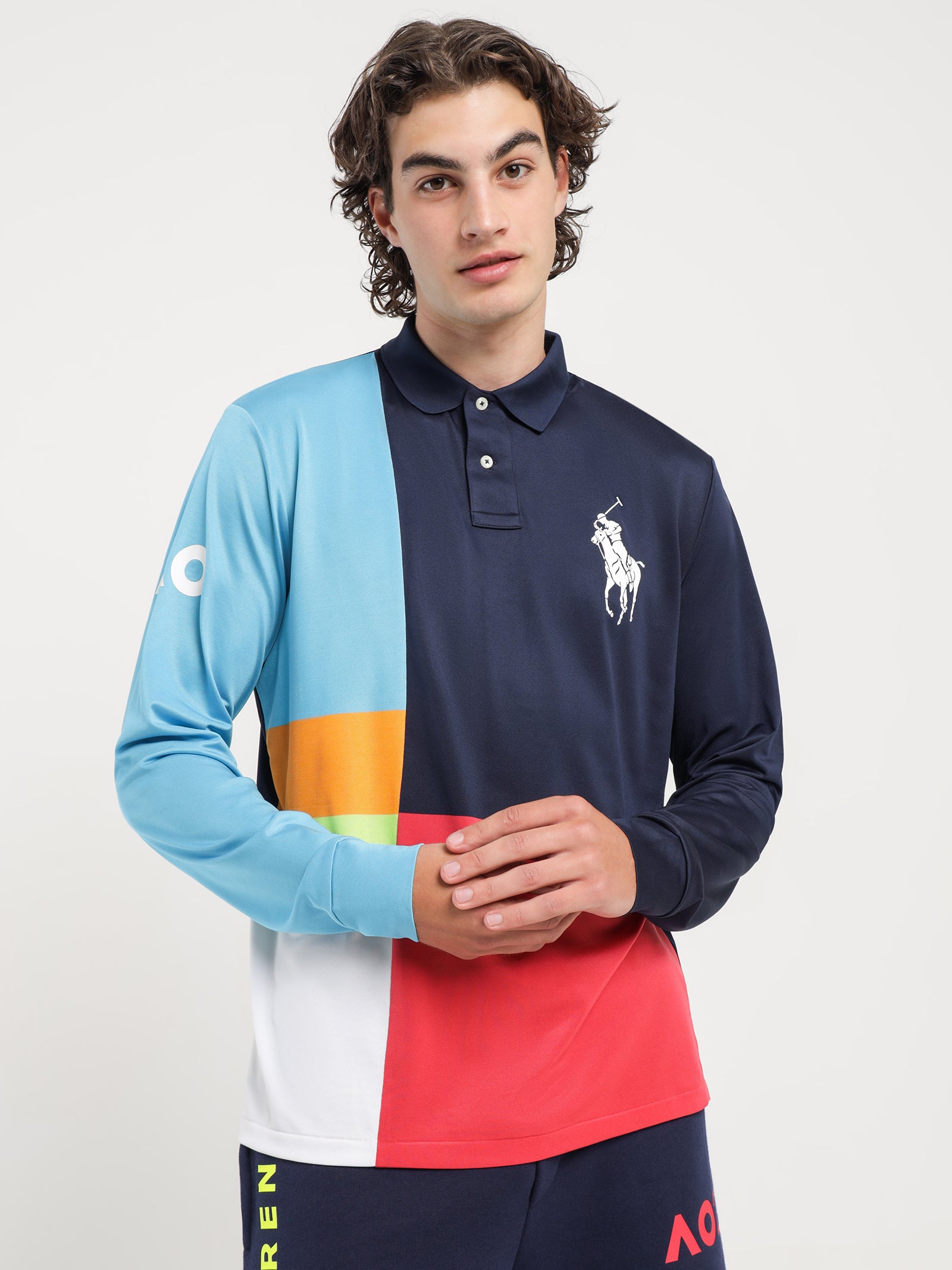 AO Long Sleeve Polo Shirt in Navy