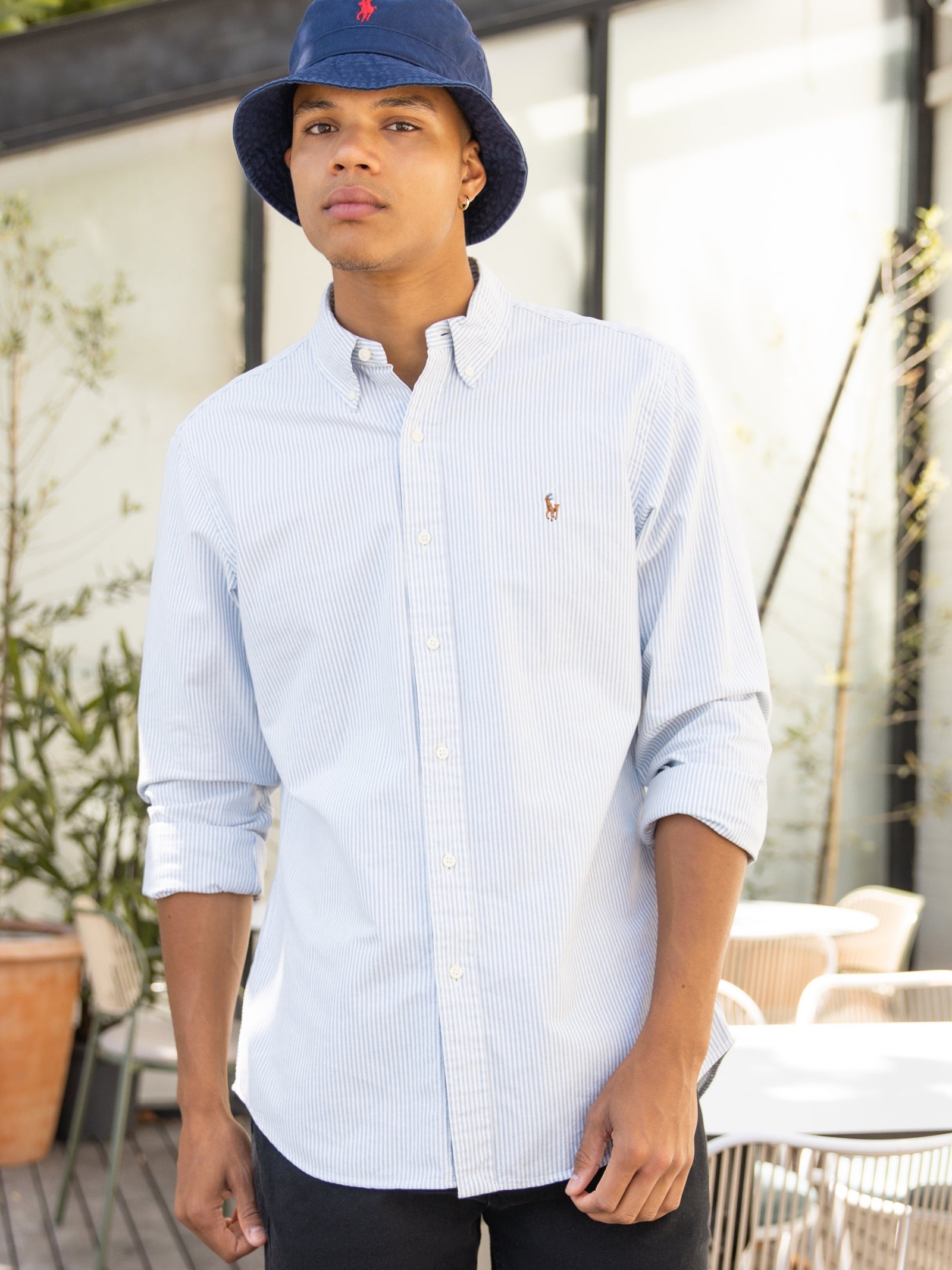 Long Sleeve Button Up Shirt in Blue & White - Glue Store